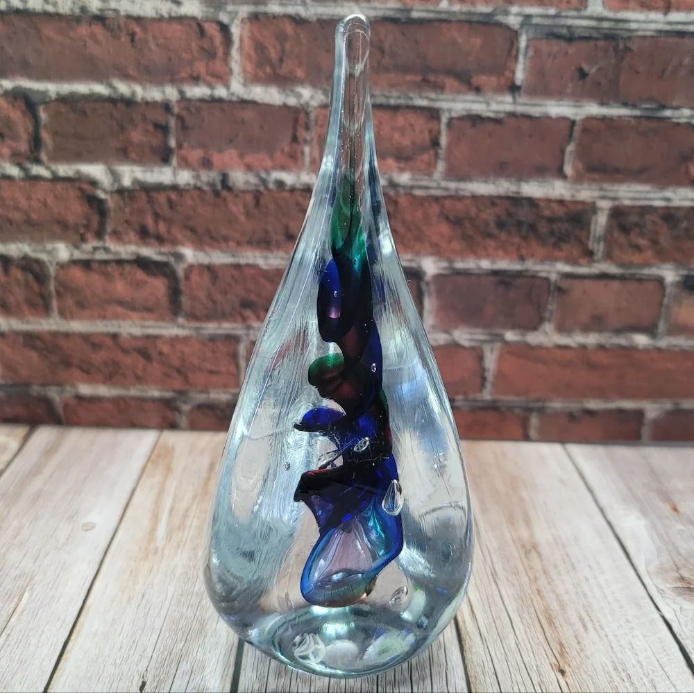 Original Adam Jablonski Signed Glass Sculpture Multi Colored Swirl Paperweight - Picture 3 of 10